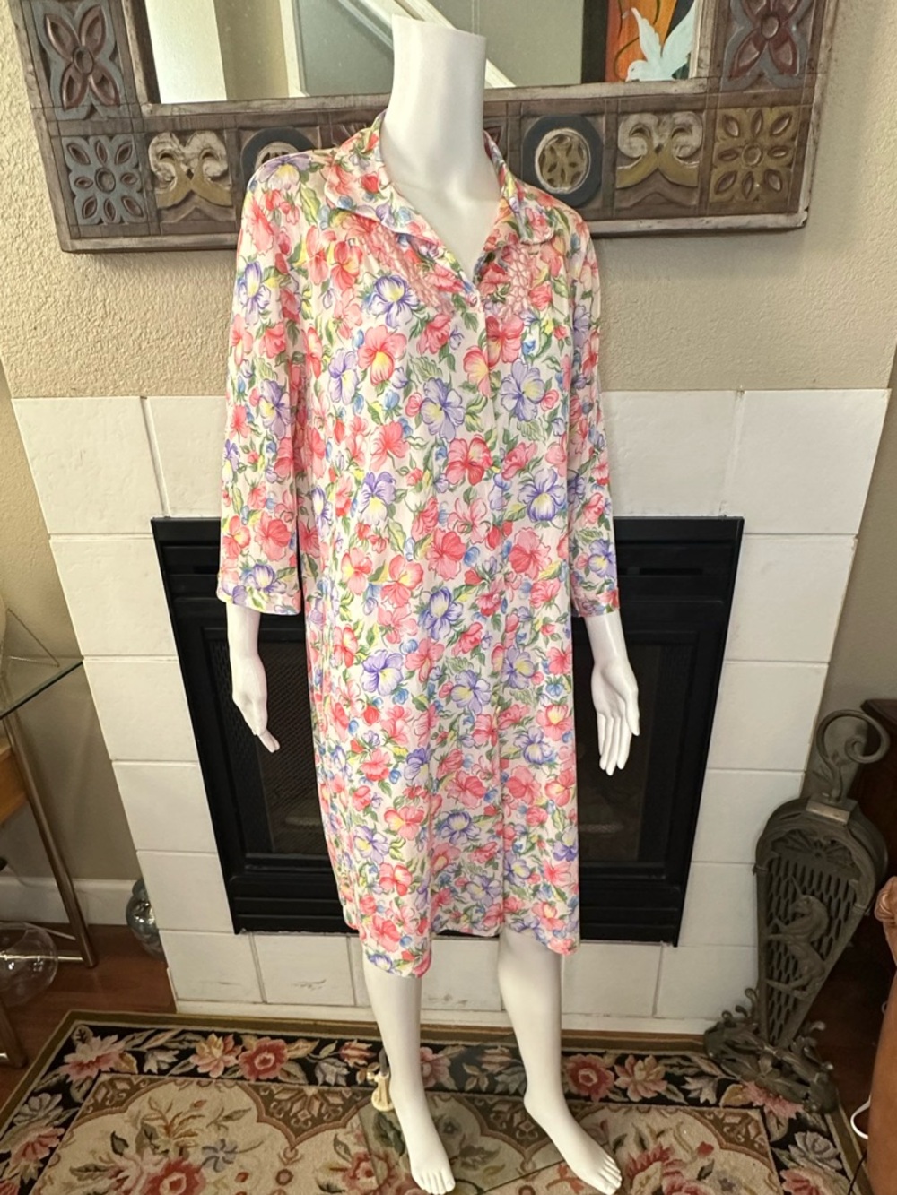 VTG VANITY FAIR Floral Beauty House Coat Robe Comfy Pajama Gown Medium